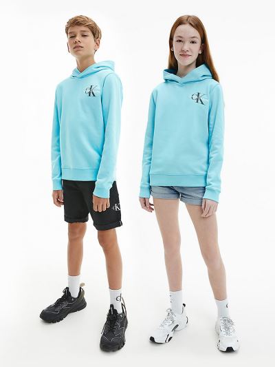 Calvin Klein Ruhák HU429803 | Calvin Klein Organic Cotton Logo Lány Kapucnis Pulóver Világos Kék